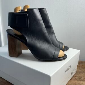 Vince Faye Peep Toe Booties Black leather size 8